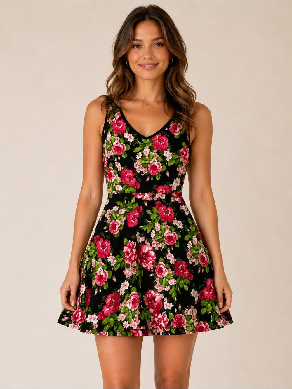 Annianna Floral Fit and Flare Dress with Cute Cross Back / Garden Party Dress